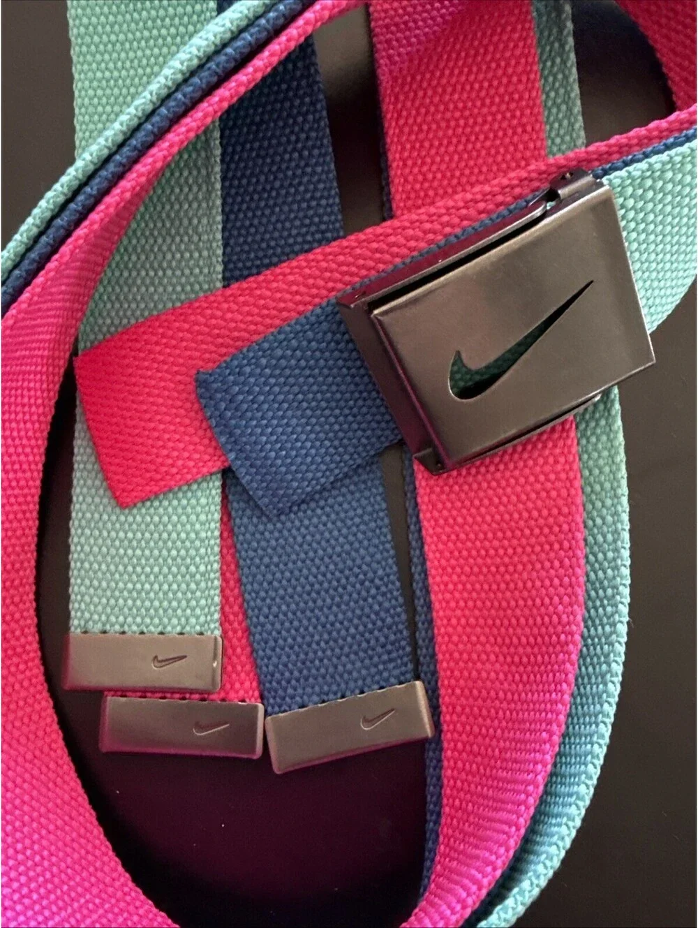 Nike Golf Web Belt Hot pink Blue And Teal Buckle Belt One Size *48.5”* Long